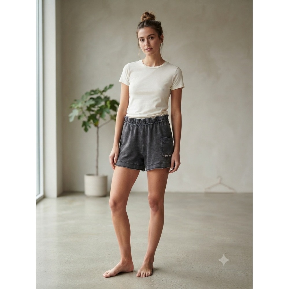 Free People Shorts Women Small Grey Good Vibes Acid Wash Lounge Paperbag Waist
